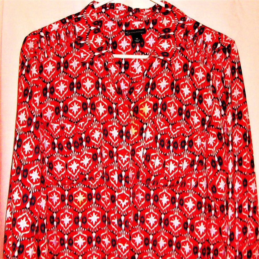 New Directions Red White & Blue Peasant Blouse